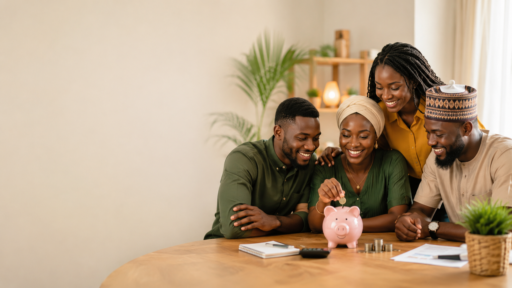 Happy Nigerian adults saving together